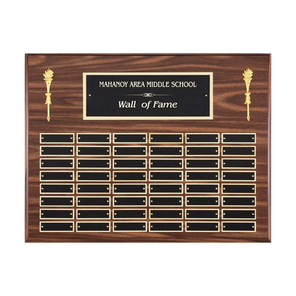 Perpetual Plaque | Walnut Finish | 48 Black Brass Plates | 20x16