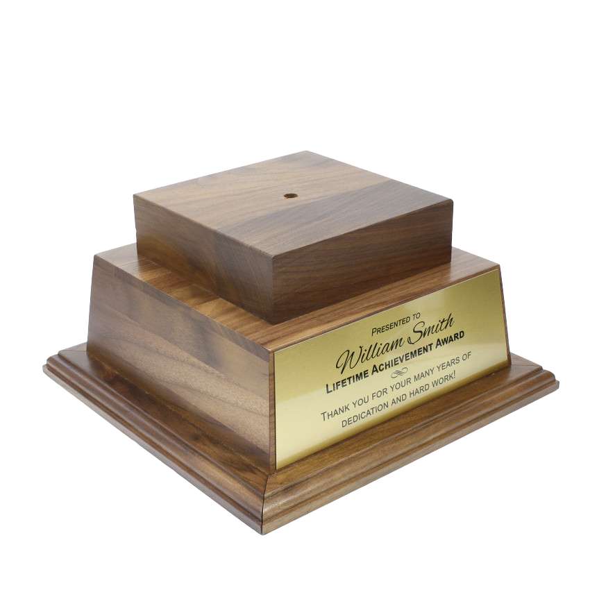 Walnut Perpetual Base | Engraved 2 Tier Base - 10.5 Inch Wide x 5.25 Inch Tall Decade Awards