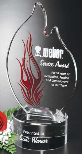 Wildfire Flame Crystal Corporate Award | Engraved Flame Award - 8", 10" or 12" Tall Decade Awards
