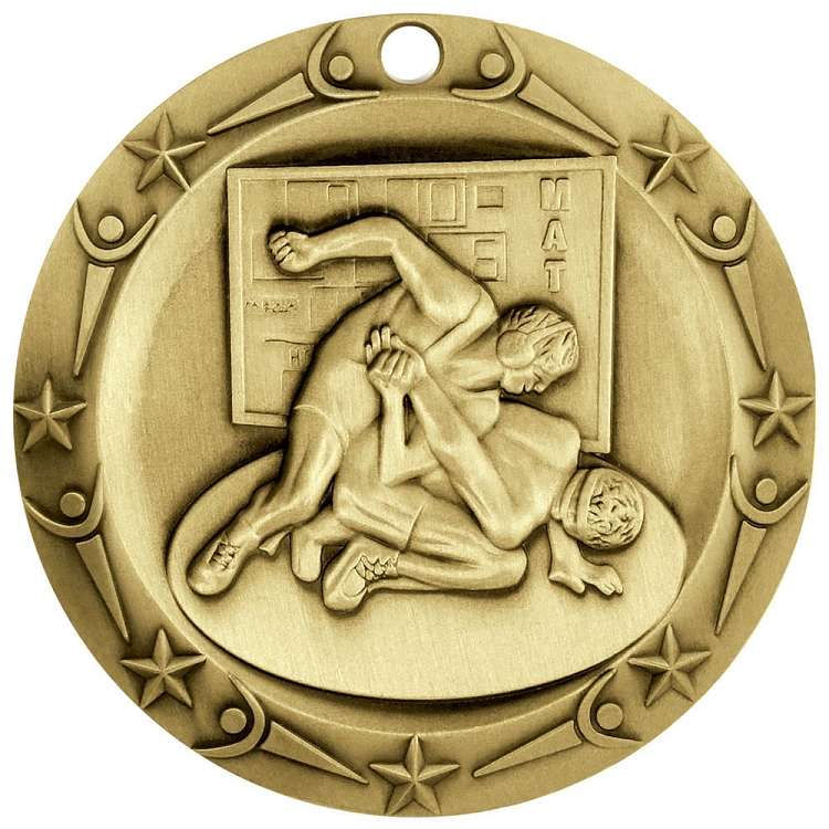 Wrestling World Class Medal - Gold, Silver or Bronze | Engraved Wrestler Medallion - 3 Inch Wide Decade Awards