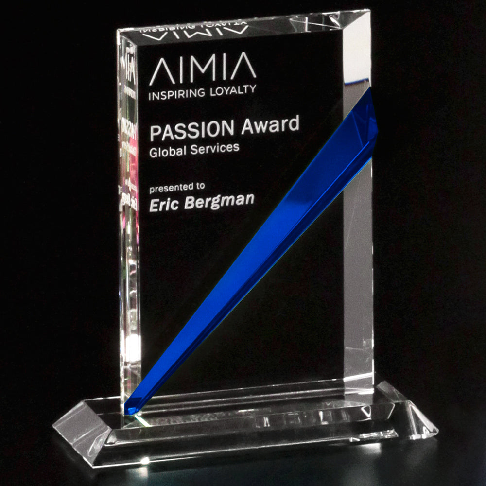 Danbury Indigo Blue Rectangle Corporate Award | Engraved Crystal Plaque Award - 6.5", 7.5" or 8.5" Decade Awards
