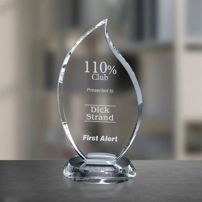 Flame Crystal Corporate Award | Engraved Crystal Flame - 7", 9" or 11" Decade Awards