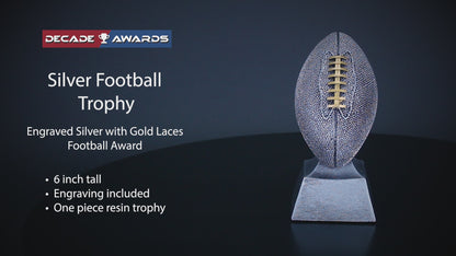 Personalized Football Champion Trophy, Silver with Gold Laces - FFL Champion Award - 6 Inch