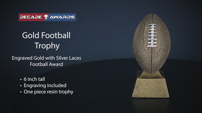 Personalized Football Champion Trophy, Gold with Silver Laces - Football Champion Award - 6 Inch