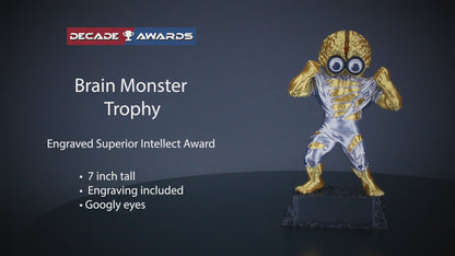 Personalized Golden Brain Monster Trophy | Custom Fun Recognition Award - 7 Inch