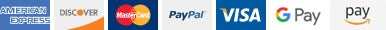 We accept American Express, Discover, Mastercard, PayPal, Visa, Google Pay, and Apple Pay